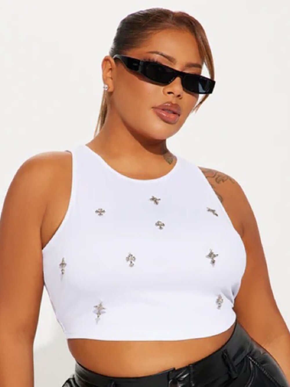 Fashion Nova Cross Charm Tank Top - White Ribbed Shirt with Silver Charms - Picture 6 of 6
